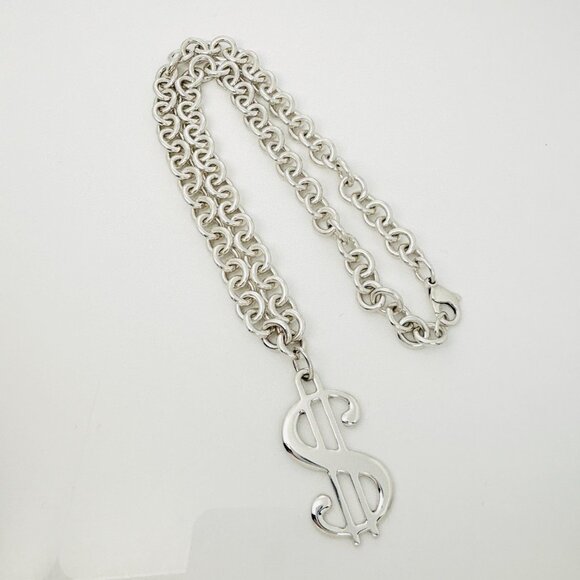RARE Tiffany & Co Dollar Sign Money Pendant Chain Necklace in Sterling Silver - Picture 2 of 9